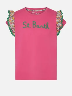 Mädchen-T-Shirt aus Baumwolle mit Volant und Stickerei