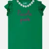 Mädchen-T-Shirt aus Baumwolle mit Volant und Stickerei