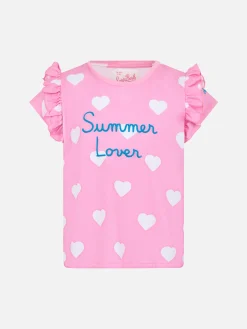 Mädchen-T-Shirt aus Baumwolle mit Volant und Stickerei