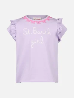 Mädchen-T-Shirt aus Baumwolle mit Volant und Stickerei
