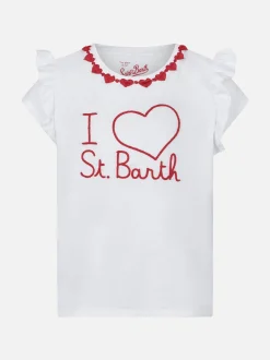Mädchen-T-Shirt aus Baumwolle mit Volant und Stickerei