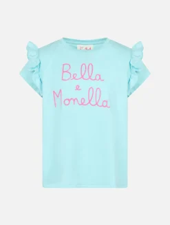 Mädchen-T-Shirt aus Baumwolle mit Volant und Stickerei