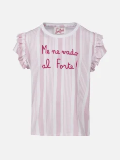 Mädchen-T-Shirt aus Baumwolle mit Volant und Stickerei