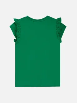Mädchen-T-Shirt aus Baumwolle mit Volant und Stickerei