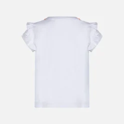 Mädchen-T-Shirt aus Baumwolle mit Volant und Stickerei