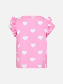 Mädchen-T-Shirt aus Baumwolle mit Volant und Stickerei