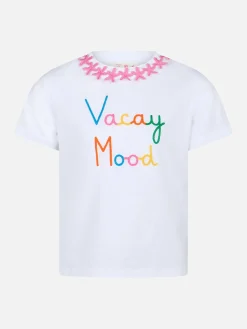 Mädchen-T-Shirt Elly aus Baumwolljersey mit Rundhalsausschnitt und Vacay-Mood-Stickerei