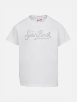 Mädchen-T-Shirt Elly aus Baumwolljersey mit Rundhalsausschnitt und Saint-Barth-Strassstickerei