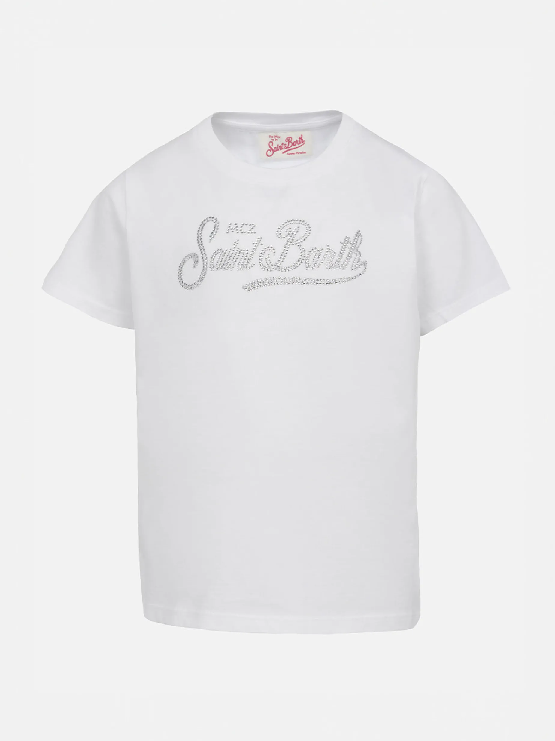 Mädchen-T-Shirt Elly aus Baumwolljersey mit Rundhalsausschnitt und Saint-Barth-Strassstickerei