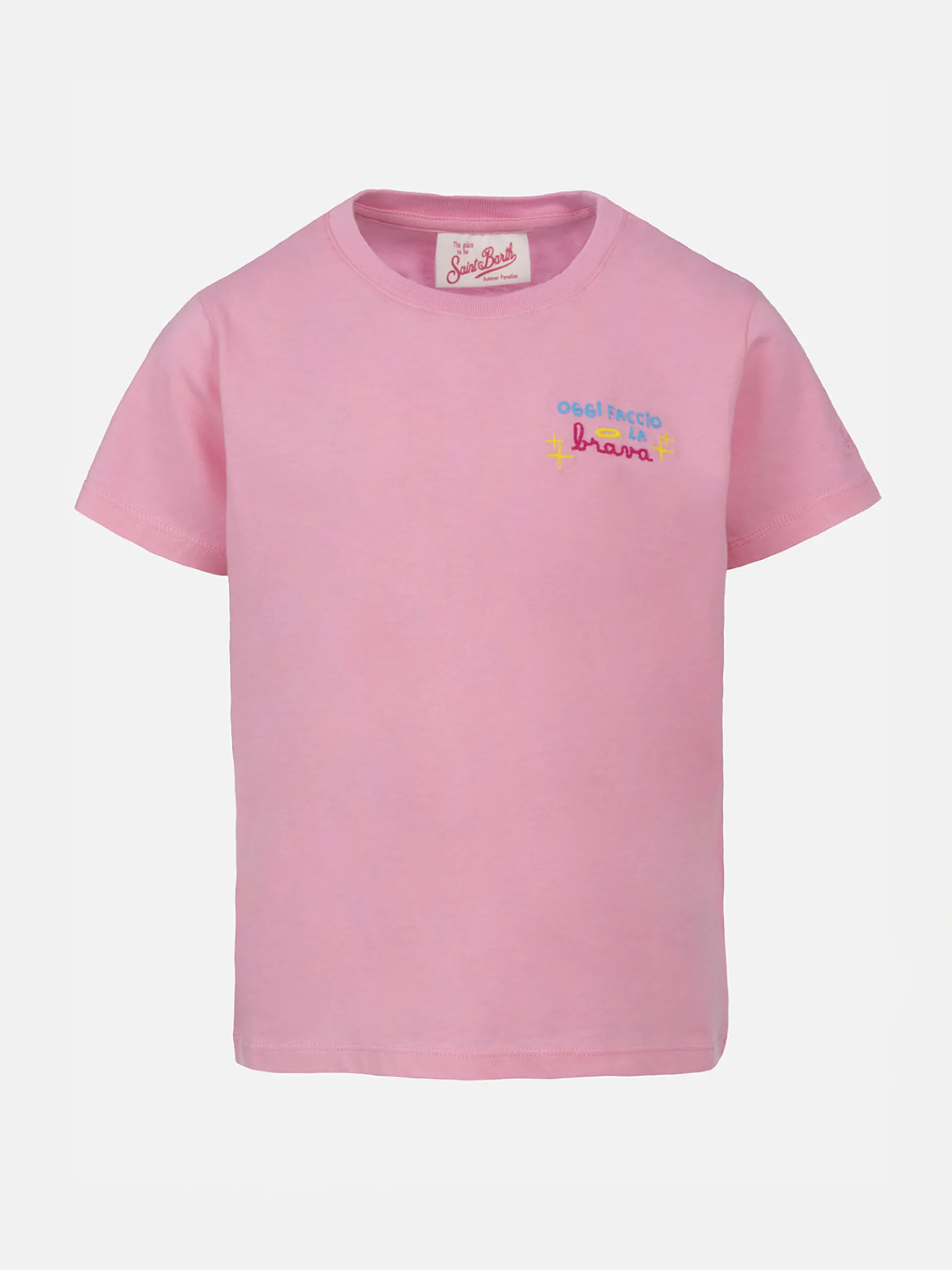 Mädchen-T-Shirt Elly aus Baumwolljersey mit Rundhalsausschnitt und Oggi Faccio La Brava-Stickerei