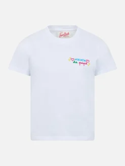 Mädchen-T-Shirt Elly aus Baumwolljersey mit Rundhalsausschnitt und Viziata da papà-Stickerei