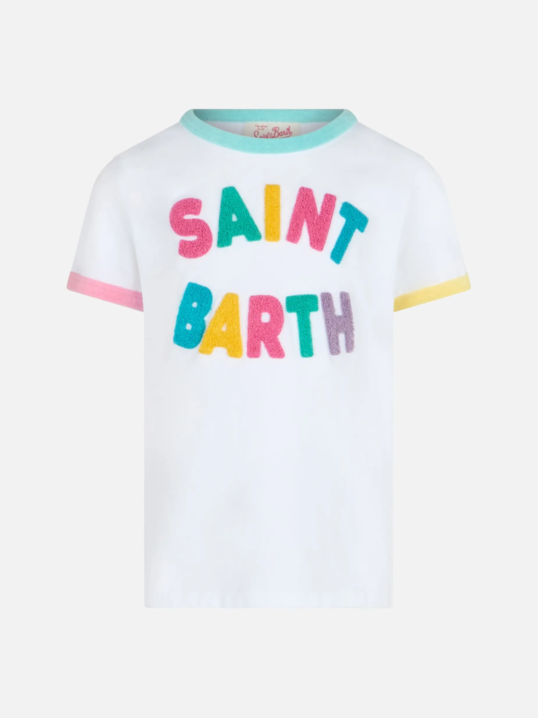 Mädchen-T-Shirt Elly aus Baumwolljersey mit Rundhalsausschnitt und Saint-Barth-Frottee-Aufnäher