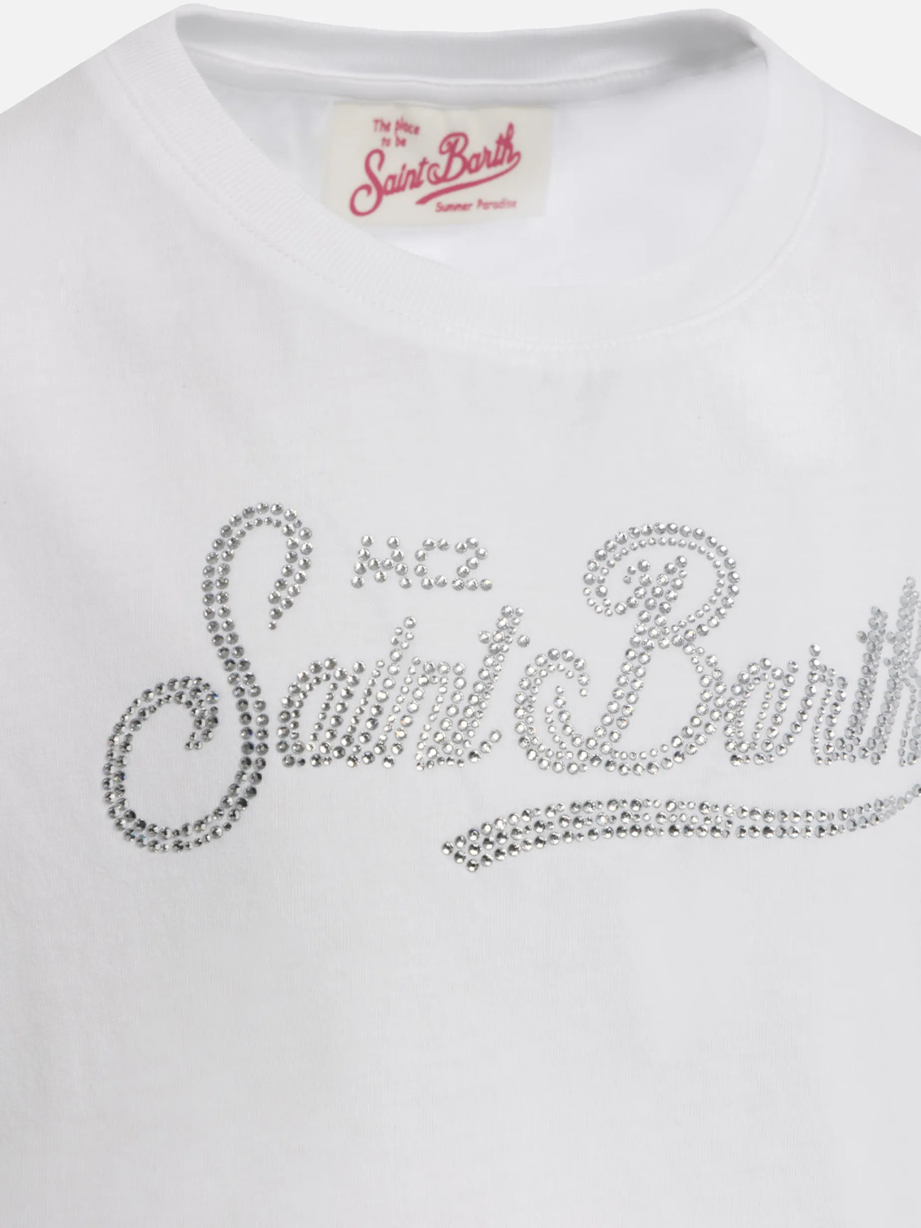 Mädchen-T-Shirt Elly aus Baumwolljersey mit Rundhalsausschnitt und Saint-Barth-Strassstickerei