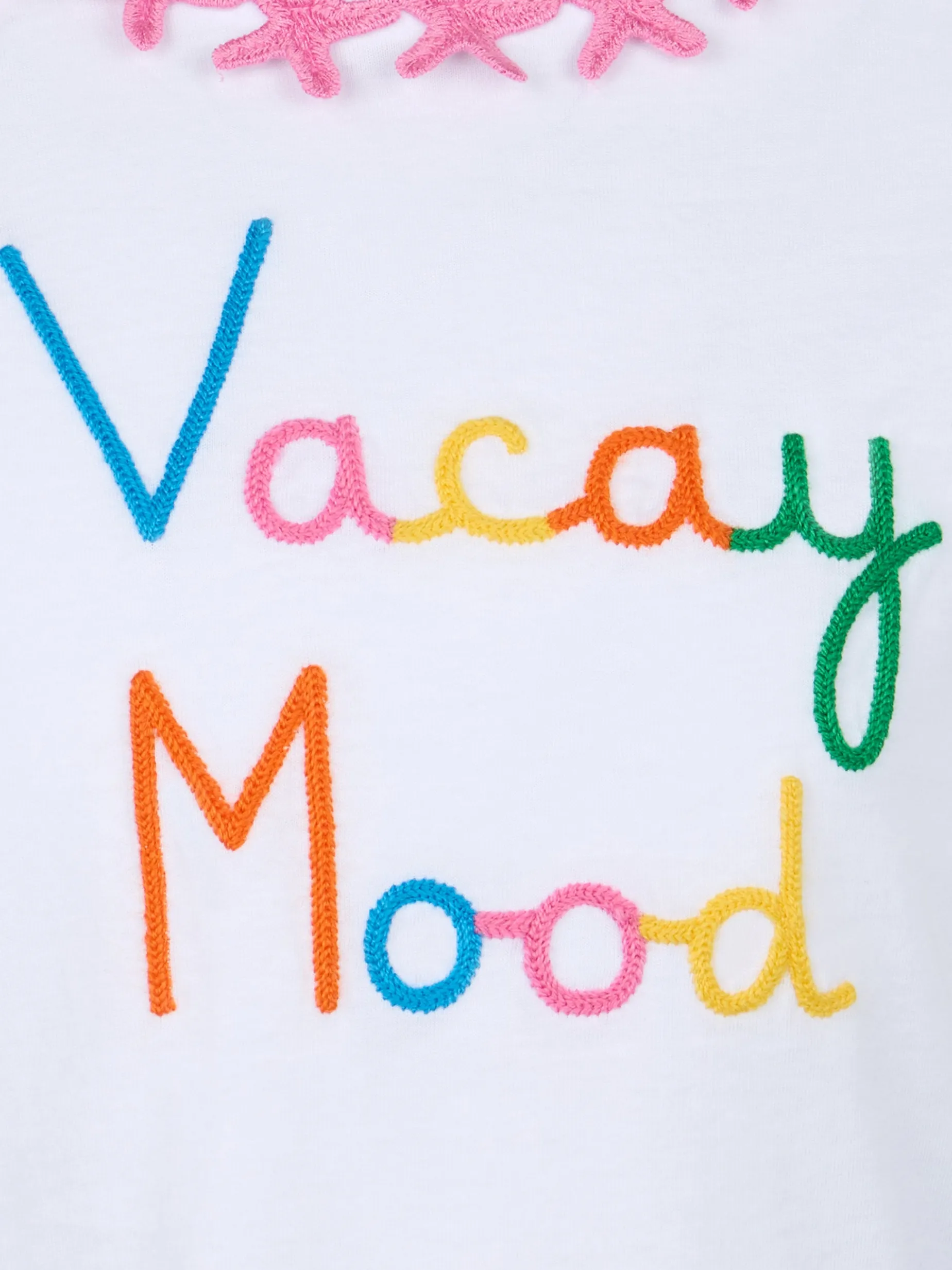 Mädchen-T-Shirt Elly aus Baumwolljersey mit Rundhalsausschnitt und Vacay-Mood-Stickerei
