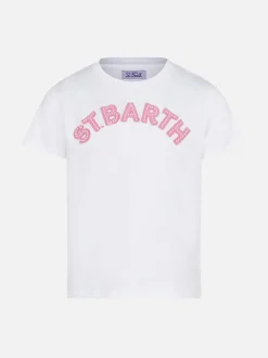 Mädchen-T-Shirt mit rosafarbenem St. Barth-Aufnäher
