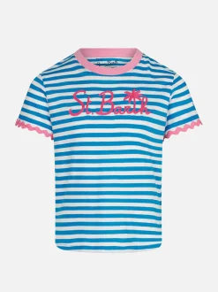 Mädchen-T-Shirt mit Streifen und Stickerei