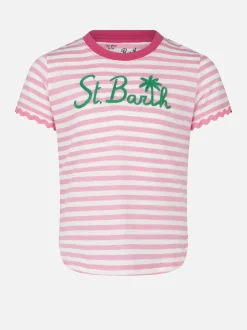 Mädchen-T-Shirt mit Streifen und Stickerei