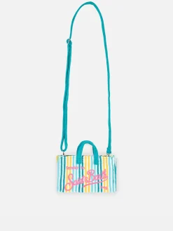 Mehrfarbig gestreifte Handytasche aus Frottee mit Prägung