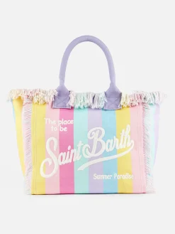 Mehrfarbig gestreifte Vanity-Einkaufstasche aus Baumwollcanvas