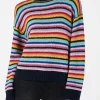 Mehrfarbig gestreifter Häkelpullover für Damen