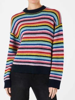 Mehrfarbig gestreifter Häkelpullover für Damen