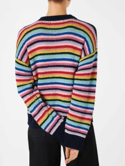 Mehrfarbig gestreifter Häkelpullover für Damen