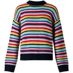 Mehrfarbig gestreifter Häkelpullover für Damen