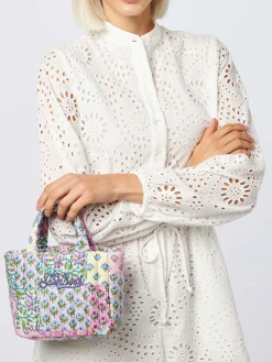 Mehrfarbige, gesteppte Soft Tote Mini-Tasche mit Blumenmuster