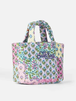 Mehrfarbige, gesteppte Soft Tote Mini-Tasche mit Blumenmuster