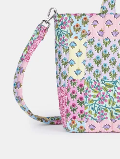 Mehrfarbige, gesteppte Soft Tote Mid-Tasche mit Blumenmuster