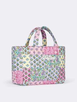 Mehrfarbige, gesteppte Soft Tote Mid-Tasche mit Blumenmuster