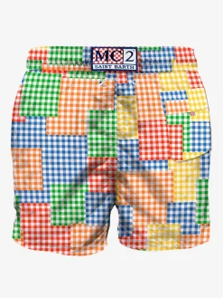 Mehrfarbige Herren-Badeshorts mit Gingham-Karomuster