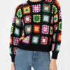 Mehrfarbiger Häkelpullover für Damen