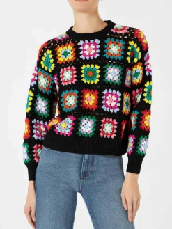 Mehrfarbiger Häkelpullover für Damen