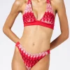 Mehrfarbiger roter Chevron-Strick-Triangel-Bikini