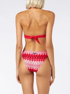Mehrfarbiger roter Chevron-Strick-Triangel-Bikini