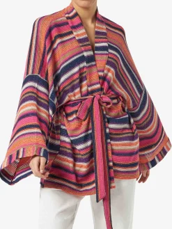 Mehrfarbiger violetter gestrickter Kimono