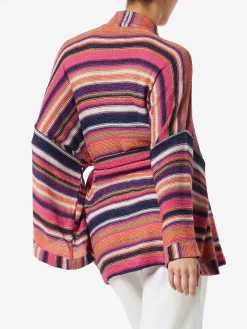 Mehrfarbiger violetter gestrickter Kimono