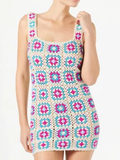 Mehrfarbiges Häkelkleid für Damen