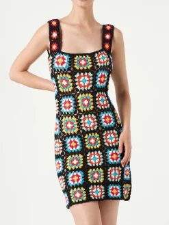 Mehrfarbiges Häkelkleid für Damen