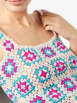 Mehrfarbiges Häkelkleid für Damen
