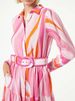 Mehrfarbiges Shape-Wellenkleid Marbella mit Stickereien