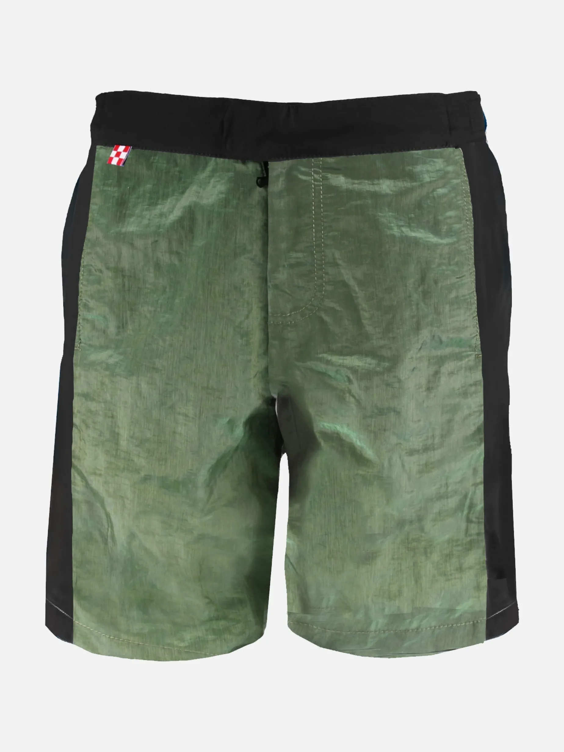 Militärgrüne Badeshorts mit kontrastierendem Seitenband