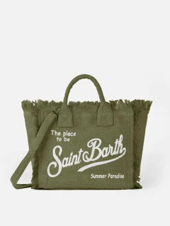 Militärgrüne Colette Leinenhandtasche mit Saint Barth Logo-Print