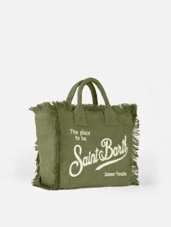 Militärgrüne Colette Leinenhandtasche mit Saint Barth Logo-Print