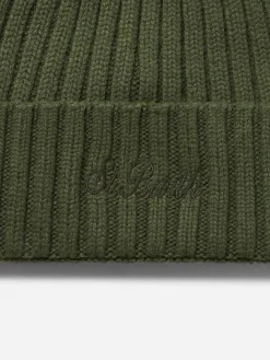 Militärgrüne gerippte Kaschmirmütze für Herren Wengen
