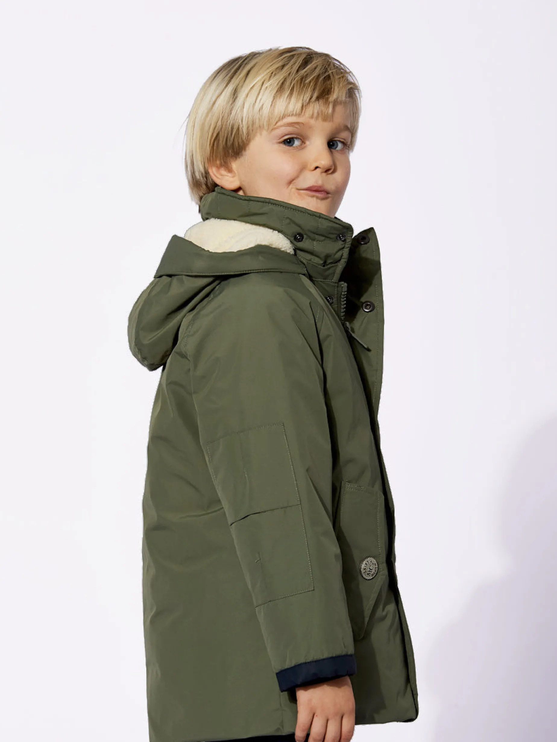 Militärgrüne Parkajacke mit Kapuze für Jungen