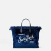 Mini Vanity – marineblaue Samthandtasche mit silbernen Punkten