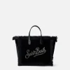 Mini Vanity Handtasche aus schwarzem Samt mit Saint Barth-Strass-Logo