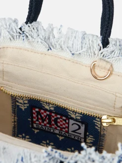 Mini-Kosmetiktasche aus Baumwollcanvas mit indigoblauem Blumendruck